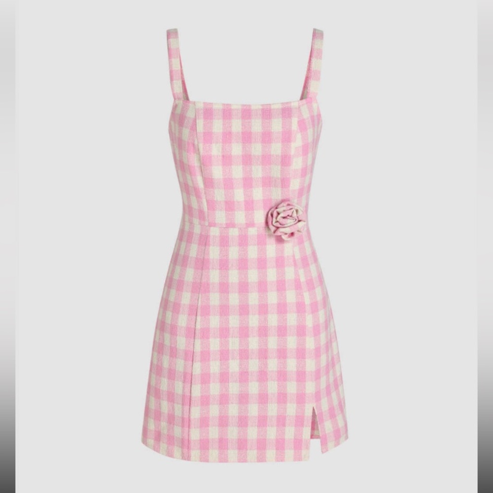 Cider Gingham Rosette Plaid Tweed Dress